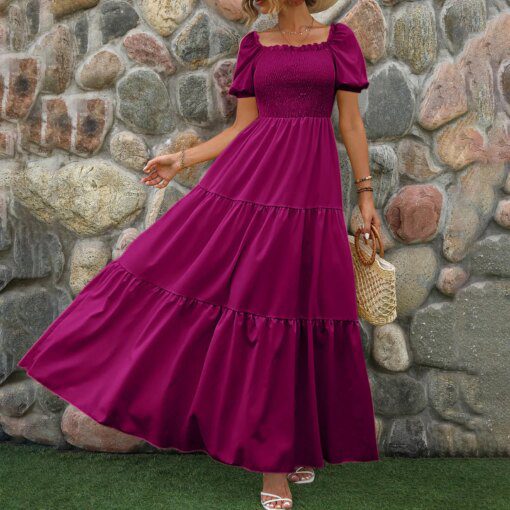 Female Dresses Outfits Women'S 2024 Floral Boho Dress Wrap Crew Neck Short Sleeve Belted Ruffle Hem A Line Flowy Ropa Para Mujer - Image 5