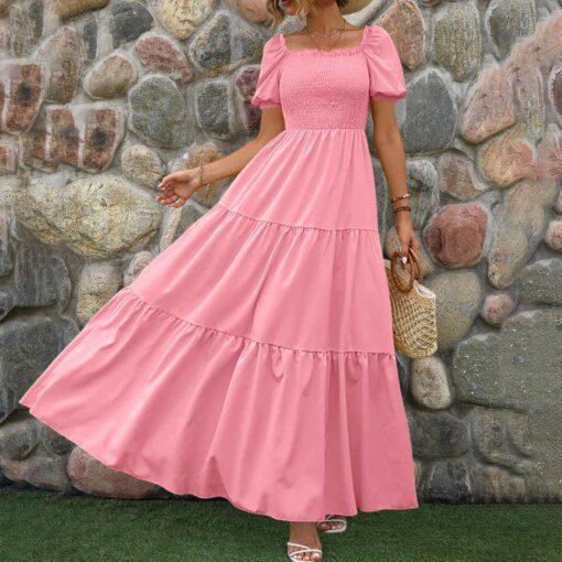 Female Dresses Outfits Women'S 2024 Floral Boho Dress Wrap Crew Neck Short Sleeve Belted Ruffle Hem A Line Flowy Ropa Para Mujer - Image 3