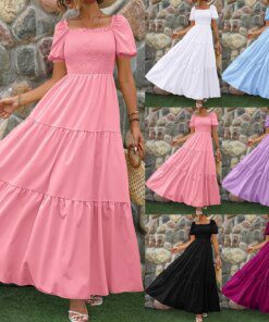 Female Dresses Outfits Women'S 2024 Floral Boho Dress Wrap Crew Neck Short Sleeve Belted Ruffle Hem A Line Flowy Ropa Para Mujer