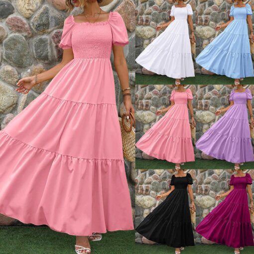 Female Dresses Outfits Women'S 2024 Floral Boho Dress Wrap Crew Neck Short Sleeve Belted Ruffle Hem A Line Flowy Ropa Para Mujer