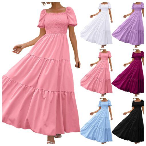 Female Dresses Outfits Women'S 2024 Floral Boho Dress Wrap Crew Neck Short Sleeve Belted Ruffle Hem A Line Flowy Ropa Para Mujer - Image 2
